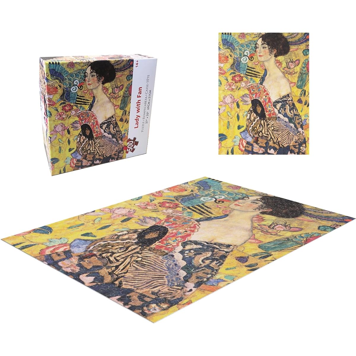 CGRLVDXW Woman with Fan 500 Piece Puzzle for Adults 500 Piece Puzzle by Artist Gustav Klimt 27" x 20" Matching Art Jigsaw Puzzle
