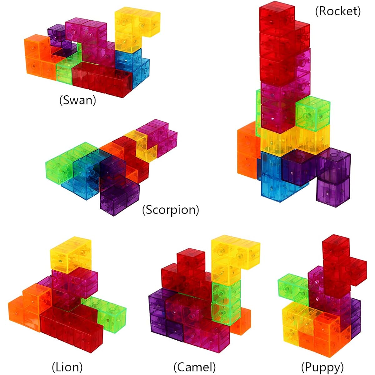 DASDAX Magnetic Building Blocks Magic Magnetic 3D Puzzle Cube Set of 7 Multi-Shape Magnetic Blocks with 54 Guide Cards Intelligence Development Stress Relief Fidget Toys