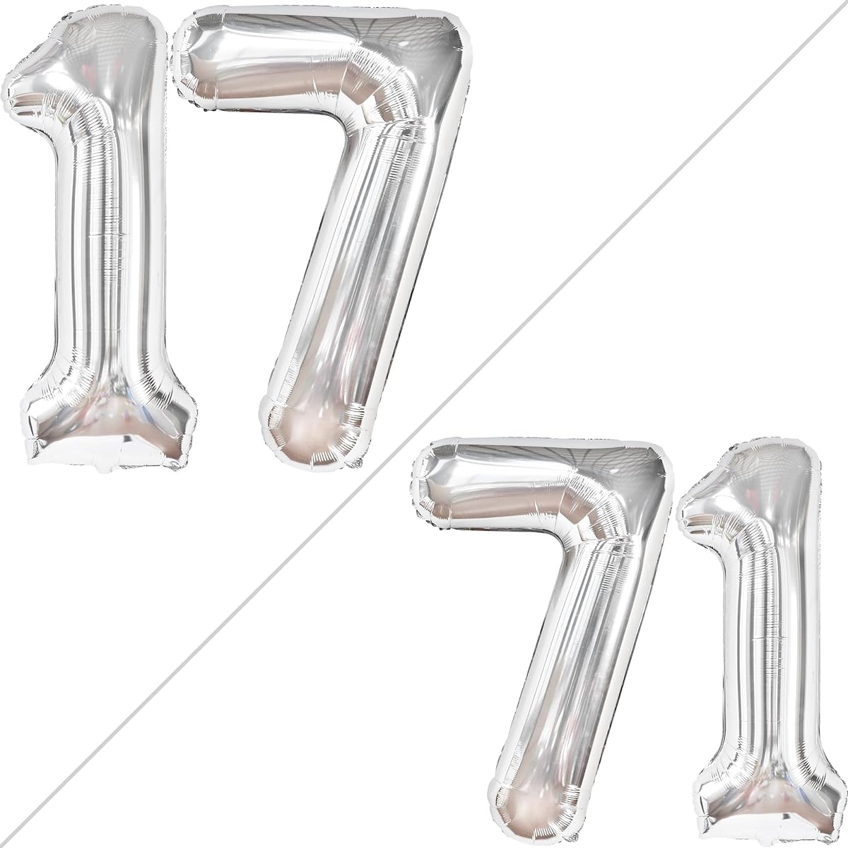 Silver Number 17 Foil Balloon