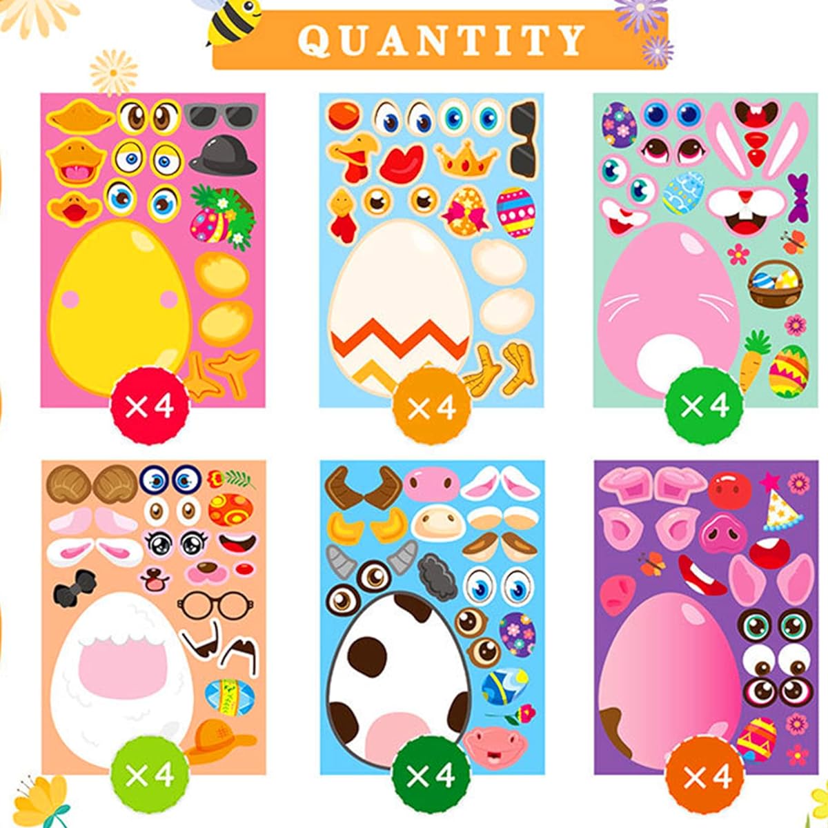 Easter Face Stickers, Make Your Own Stickers, Easter Designs for Kids, 6 Animals, Little Angel Stickers for Boys and Girls, Easter Activities, Party Favors Supplies