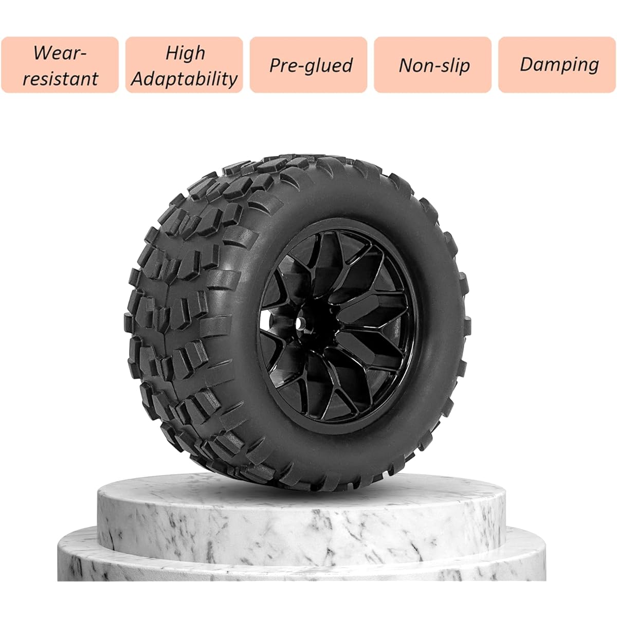 RC Station 12mm Hexagon RC Wheels and Tires 1/10 Scale RC Truck Tires and Wheels Traxxas Rustler Stampede Hoss E-Revo Redcat Volcano EPX 2.8 RC Tires and Wheels Pre-Glued with Foam Inserts 4pcs