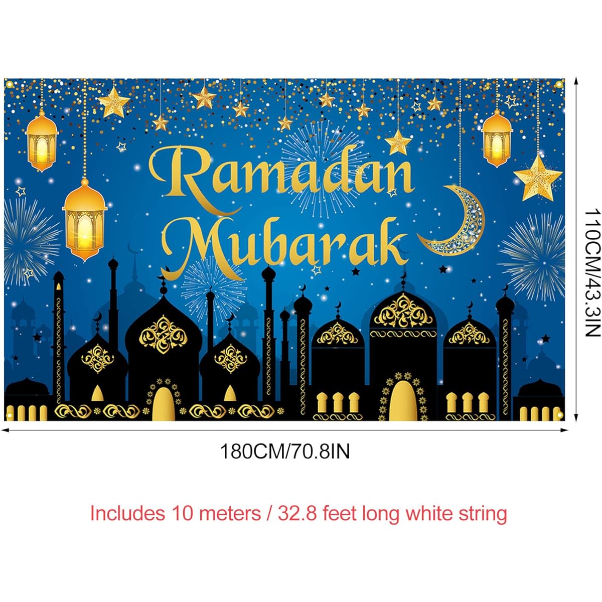PTFNY Ramadan Mubarak Background Banner 71 x 43 inches Large Muslim Eid Mubarak Backdrop Party Decoration Supplies Muslim Ramadan Photo Booth Props