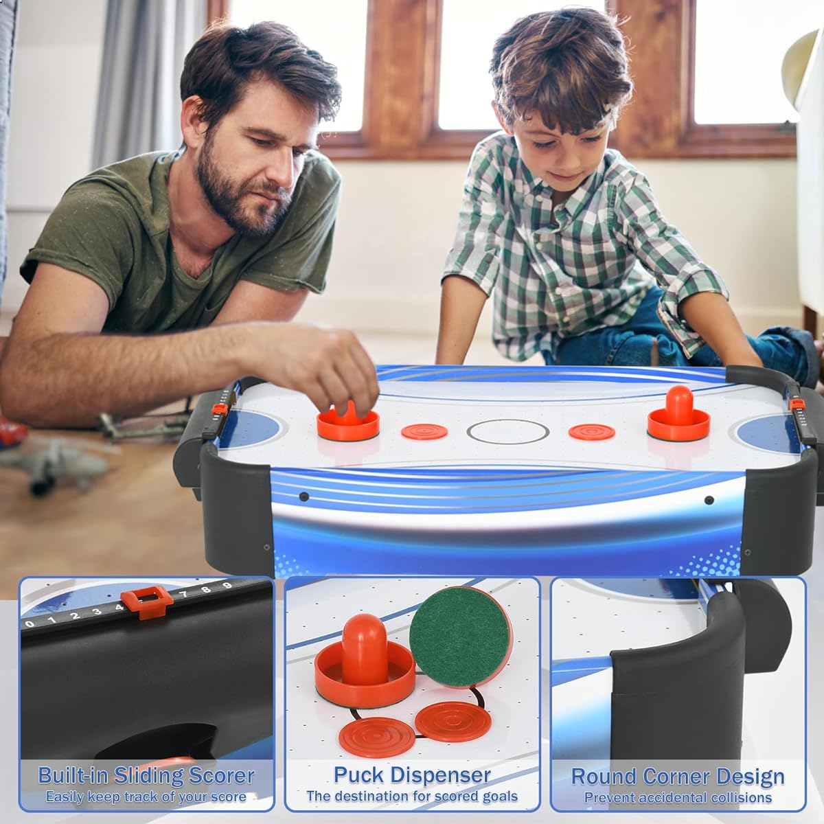 RayChee Table Top Air Hockey Table for Kids Teens Adults Portable Mini Tabletop Air Hockey Game Game Room Living Room with Powerful Air, 2 Pushers, 2 Air Hockey Pucks