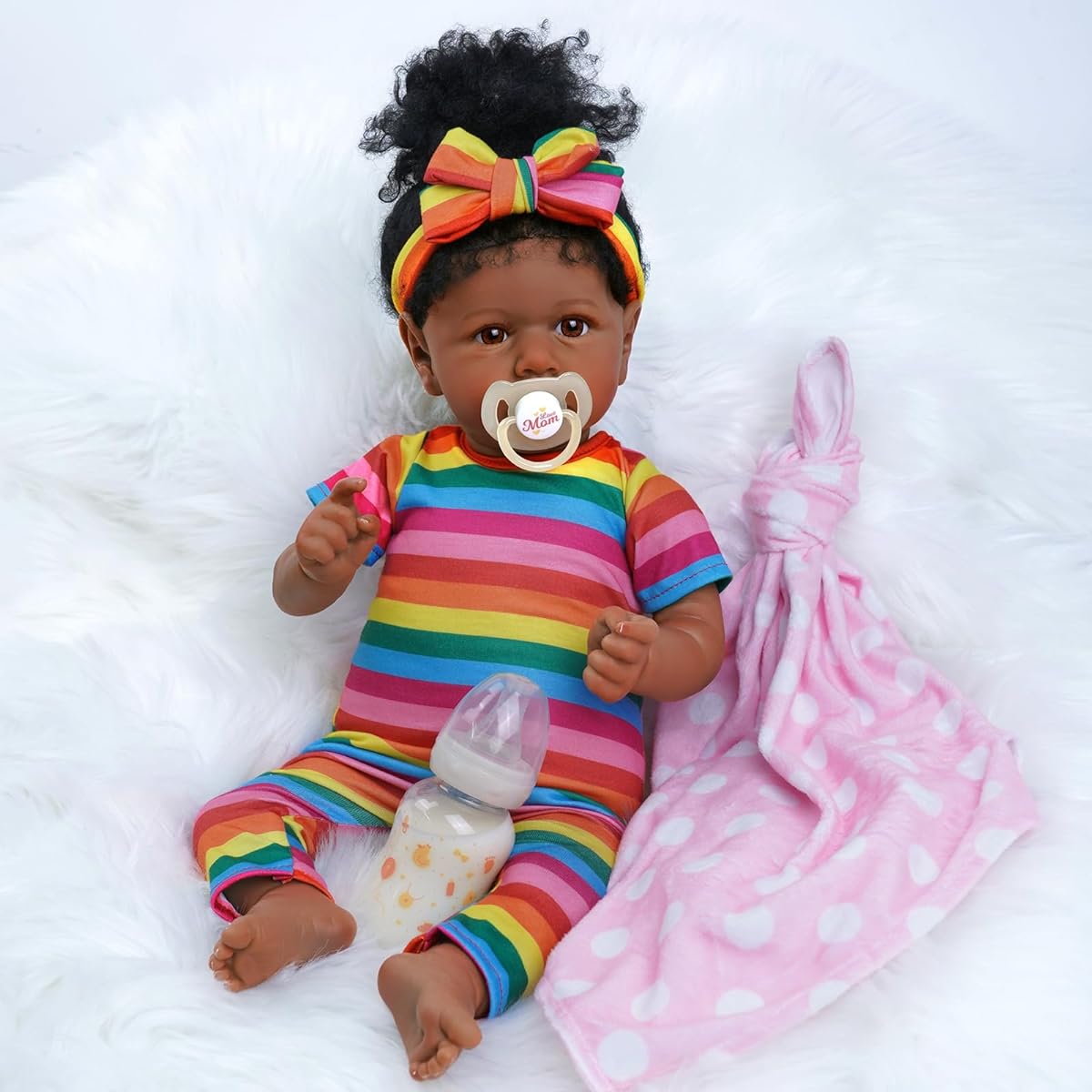 JIZHI Reborn Baby Doll Lifelike Soft Body African American Realistic Newborn Baby Girl Doll 22inch Best Birthday Gift Set Toy Accessories Gift for 3 Year Old Kids