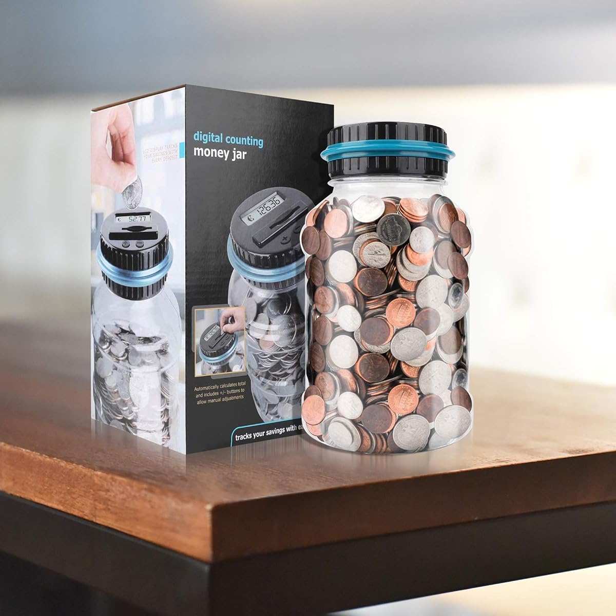 Digital Piggy Bank for Adults Transparent Coin Bank Auto Counting Piggy Bank with LCD 1.8L Large Coin Counter