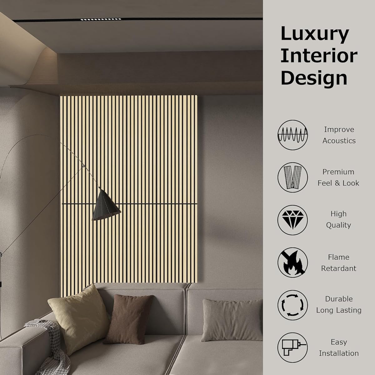 Busybees Acoustic Wood Wall Panels Decorative Acoustic Panels Walls and Ceilings Acoustic Panels for Interior Design 3D Slatted Wood Wall Panels (2 Pack - 47.2" x 12.8" Natural Oak)