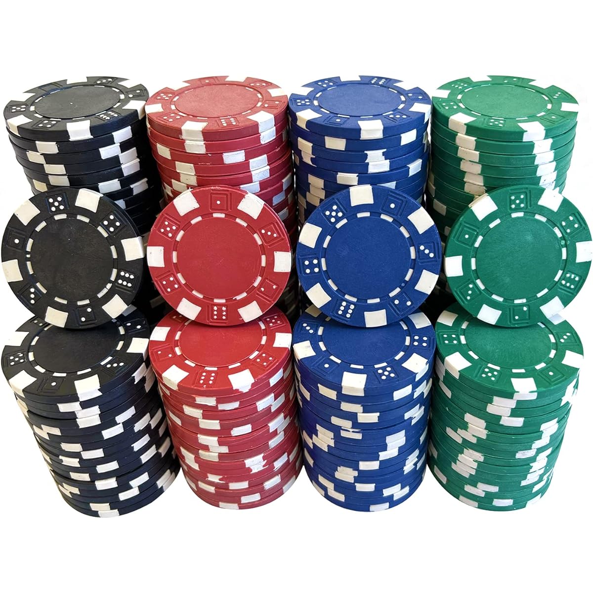 SEETOOOGAMES 200 Piece 11.5g Clay Composite Dice Striped Casino Poker Chips - 4 Colors (Red, Green, Black, Blue)