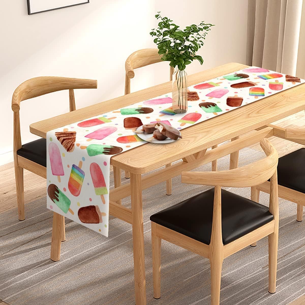 Summer Popsicle Table Runner Ice Cream Theme Birthday Baby Shower Party Farmhouse Kitchen Dining Room Home Decorations (13" x 90")