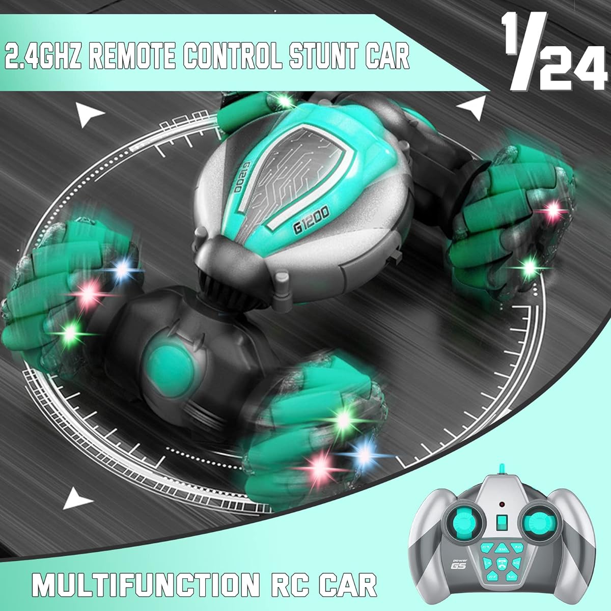 RC Stunt Car Mini Remote Control Car Gifts for Boys Age 6 7 8-12 9 10 11 4WD Off-Road Double Sided Drift Truck 360° Flip Rotating Toy with Cool Lights for Adults Boys Girls Kids Gifts