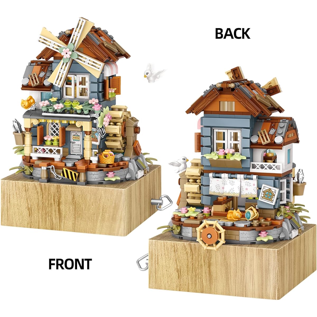 Music Box Mini Building Blocks Set (799 Pieces) Perfect for Summer Themed Windmill House, Office, Home Window Decoration, Great Birthday Gift for Kids and Adults (NOT COMPATIBLE WITH LEGO)