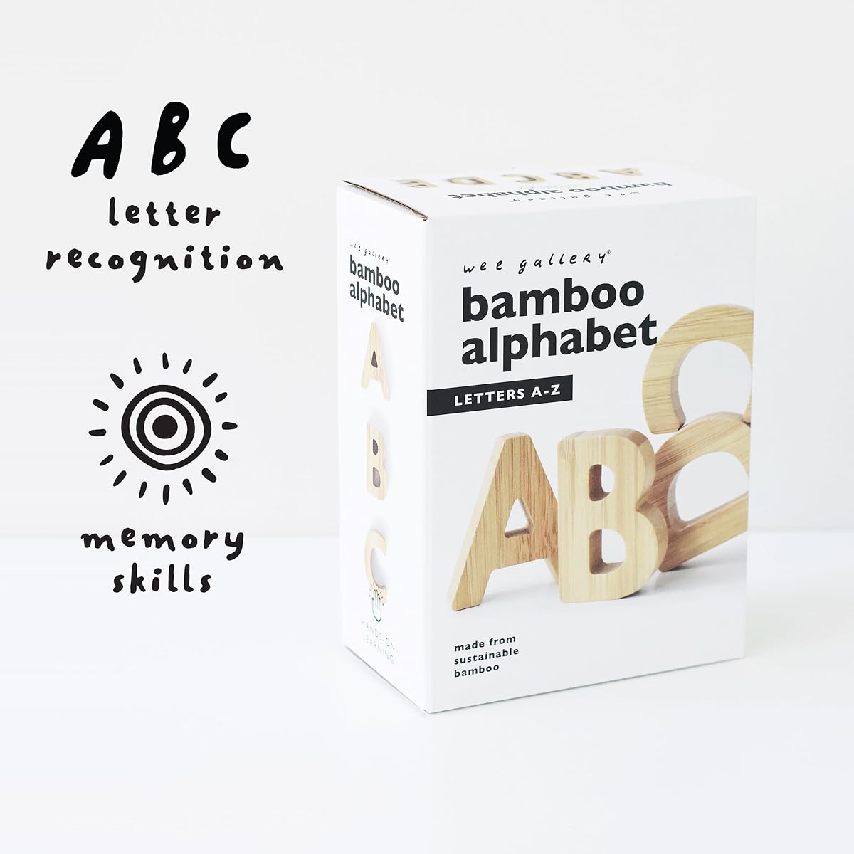 Wee Gallery Bamboo Alphabet Natural Wood Blocks Sensory Learning Toy Wooden Alphabet Toys 26 Large Letters for Toddlers/Preschoolers/Boys/Girls Learn to Read/Trace/Sorting