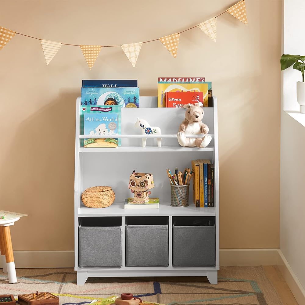 SoBuy Picture Book Shelf, Picture Book Rack, Toy Box, Toy Storage, Stylish, Width 63 x Depth 28 x Height 80 cm, Large Capacity, Wooden Storage Case, Children's Bookshelf, Open Shelf, Kids, Storage Box, Children's Shelf, Bookshelf, Storage Shelf, Children