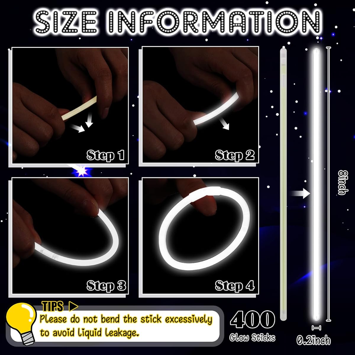Honoson Glow Sticks Bulk Party Favors 8 Inch Glow Sticks Bracelets and Necklaces with Connectors Glow in the Dark Sticks Light Up Party Favors Glow Sticks Party Decorations (White 400 Pieces)