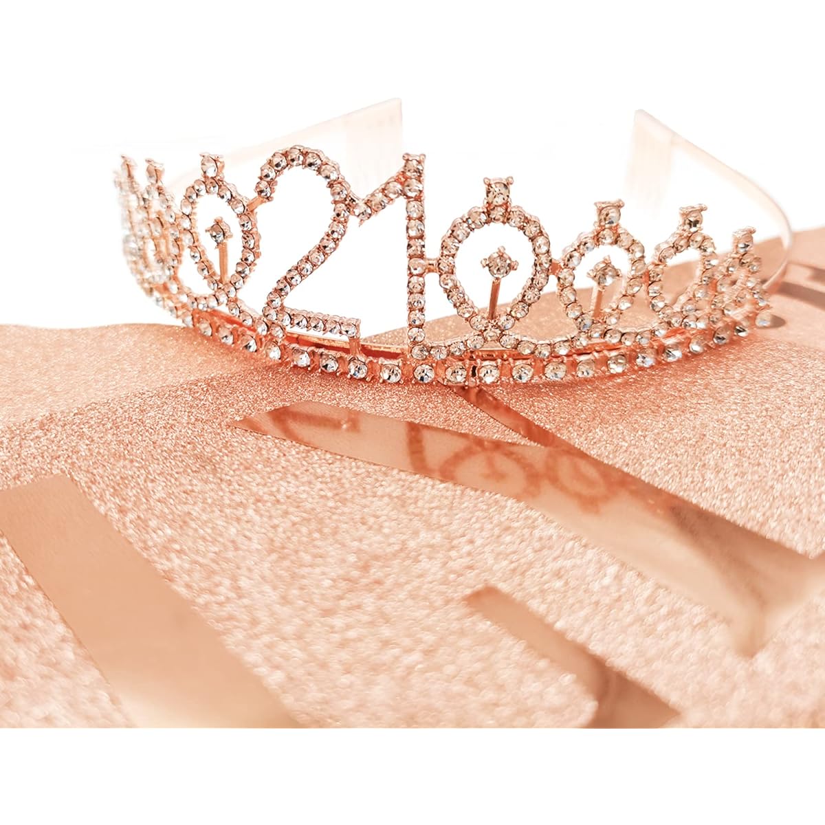 21st Birthday Crown and Sash Set,Finally 21st Birthday Rhinestone Tiara,21st Birthday Gift Glitter Birthday Decorations,Birthday Party Supplies(Rose Gold)