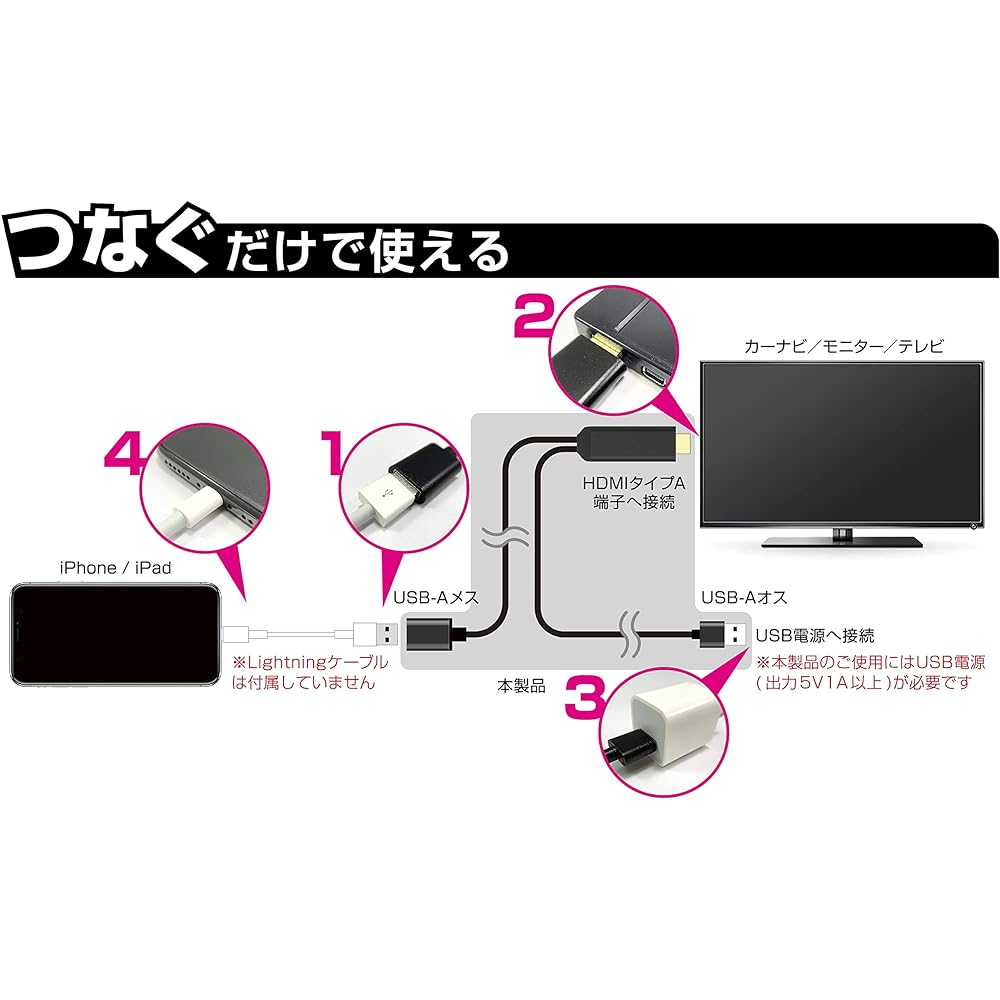 Kashimura HDMI Conversion Cable for iPhone Conversion Cable Mirroring Cable Mirroring on TV No Settings Required Easy to Operate Conversion Adapter NKD-207