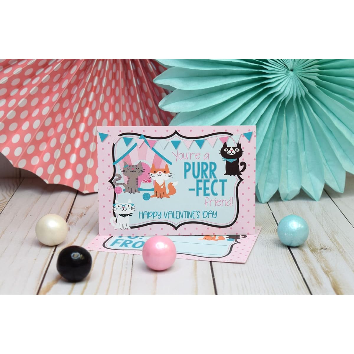 AmandaCreation You're A Perfect Friend Cute Kitten Themed Valentine's Day Card Gift for Friends and Classmates 3.5" x 5" 30 Fill In Cards No Envelopes