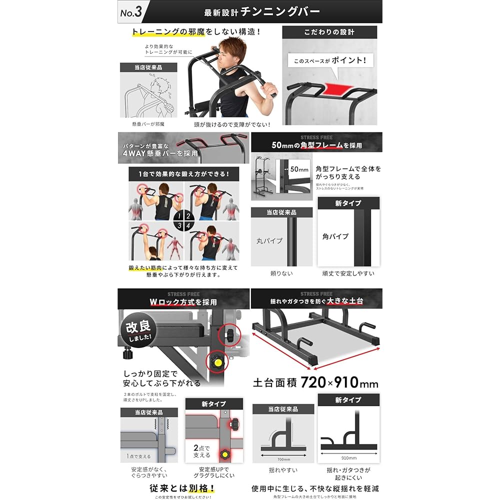 BARWING Hanging Health Equipment Model Height Adjustment 4WAY Pull-up Bar Equipped with 3D Pad Cushioned Corner Hanging Pull-up Multi-Gym Pull-up Machine Chinning Muscle Training Dip Stand (Hammertone) (Red) (π-shaped Base Red) (Hammertone)
