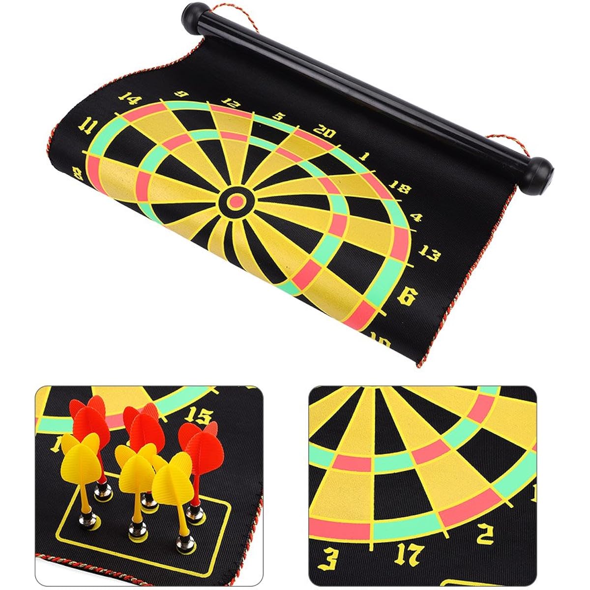 Roll Up Magnetic Dartboard Set, Double Sided Hanging Magnetic Dartboard Game, 15 Inch, Includes 6 Safety Darts