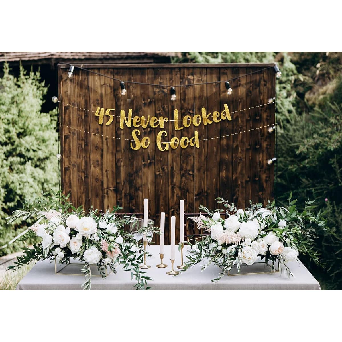 45 Never Looked So Good Gold Glitter Banner 45th Anniversary Birthday Party Decorations