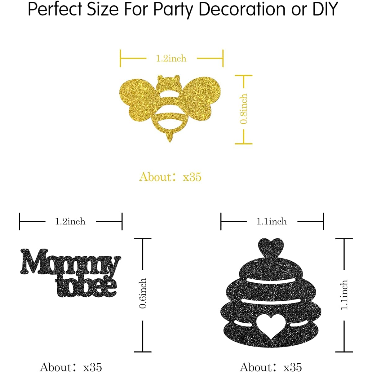 100pcs Glitter Mommy to be Confetti, Bumblebee Table Confetti, Baby Shower Party Decorations, Bee Party Supplies, Kids First Birthday Party Decorations, Bee Paper Scatter - Gold & Black