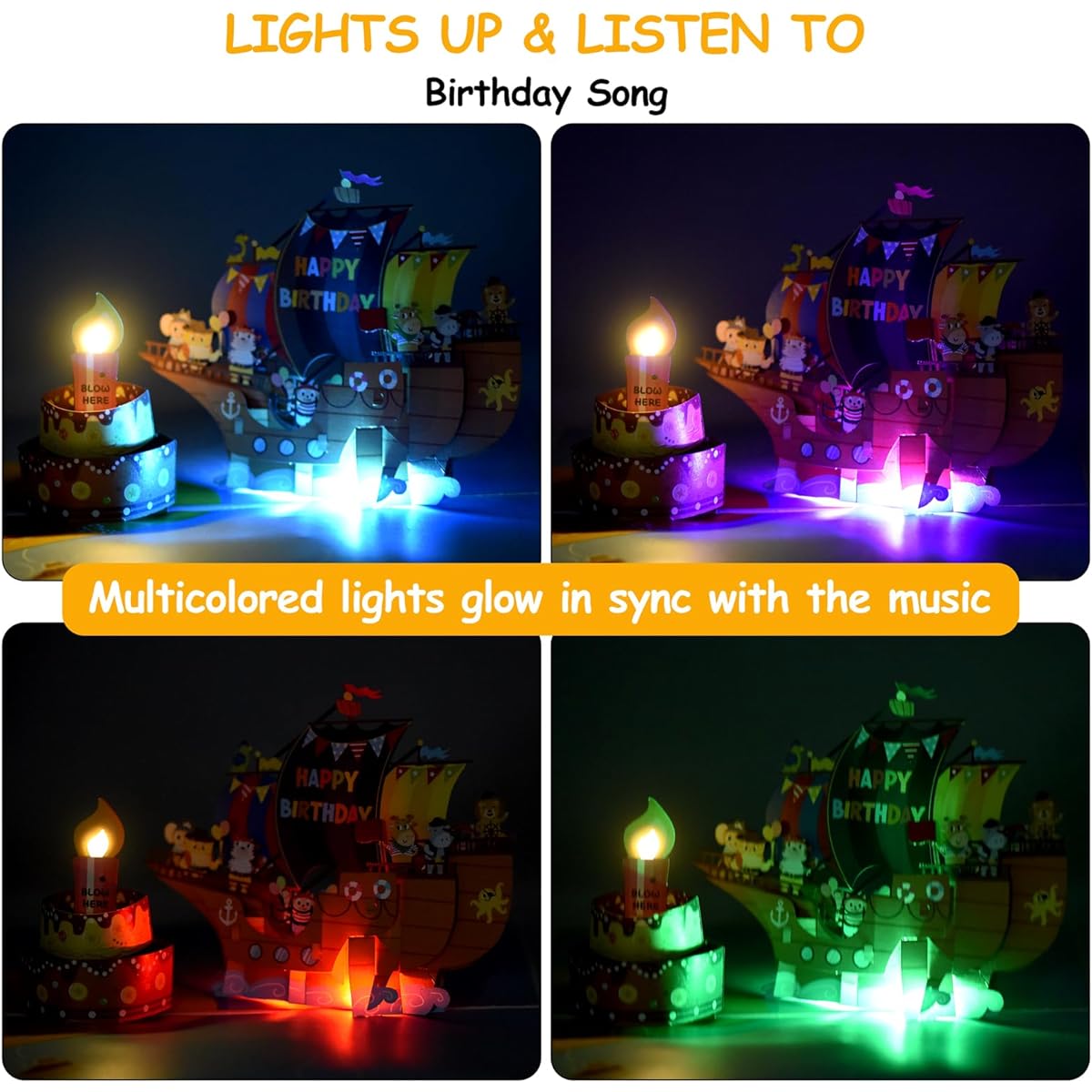 Ecloverlife Musical Birthday Card for Boys Pop Up Birthday Card with Sound & Light for 2/3/4/5/6/7/8 Year Old Boys (Pirate Ship)
