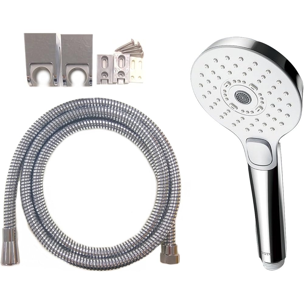 TOTO Shower Set (Comfort Wave Shower, Angle Adjustable Shower Hanger x 2, Metal Resin Hose 1600mm) TBW01021J Silver