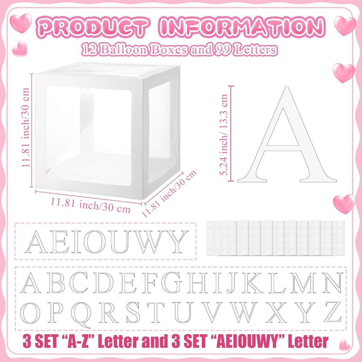 Thyle Transparent Balloon Box 12 Pieces White Clear Balloon Box 99 Characters Baby Shower Gender Reveal Graduation Birthday Party Bridal Wedding Anniversary Background Decoration