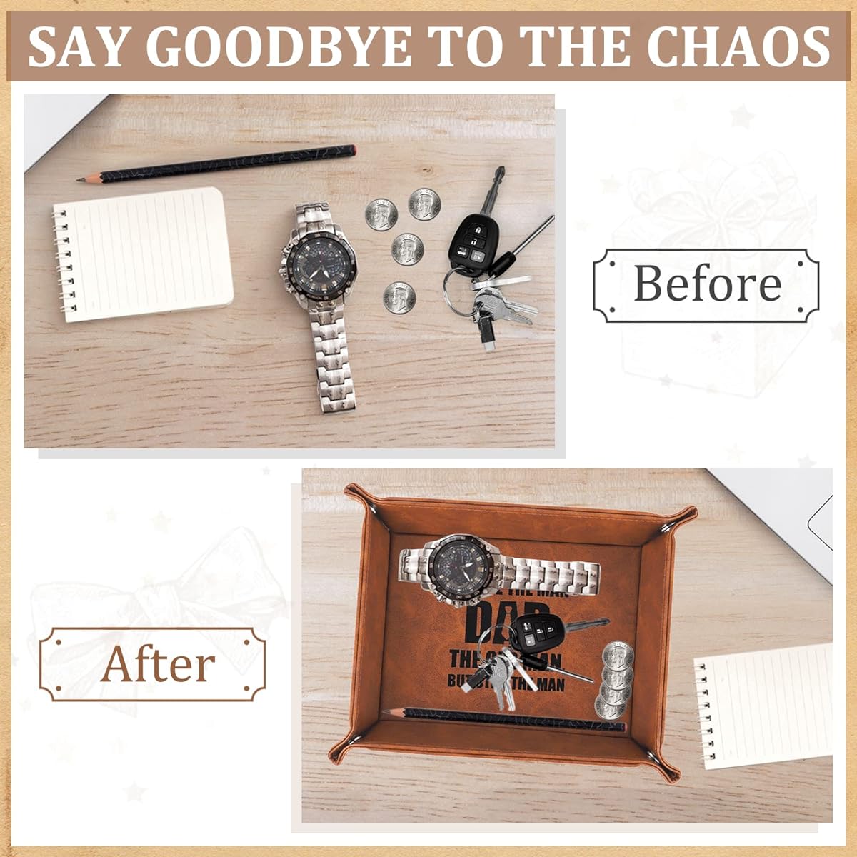 Gifts for Dad, Funny Birthday Gifts for Dad from Daughter Son Wife, Father's Day Gifts - PU Leather Valet Tray with Keychain