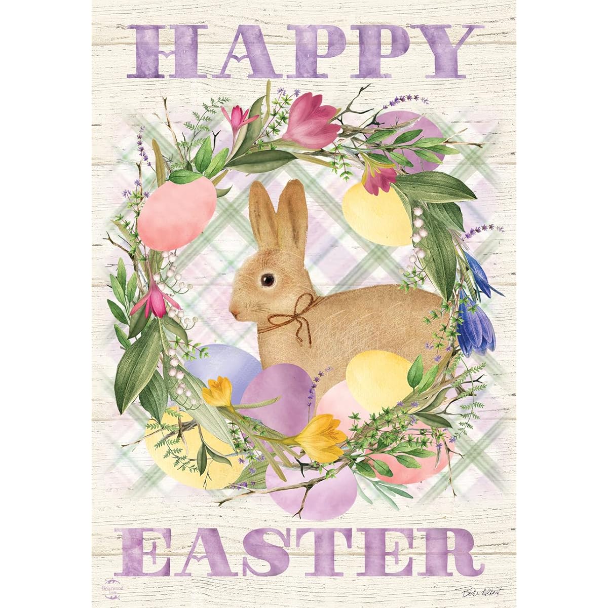 Briarwood Lane Bunny Easter Wreath Primitive Garden Flag Holiday Eggs 12.5" x 18"
