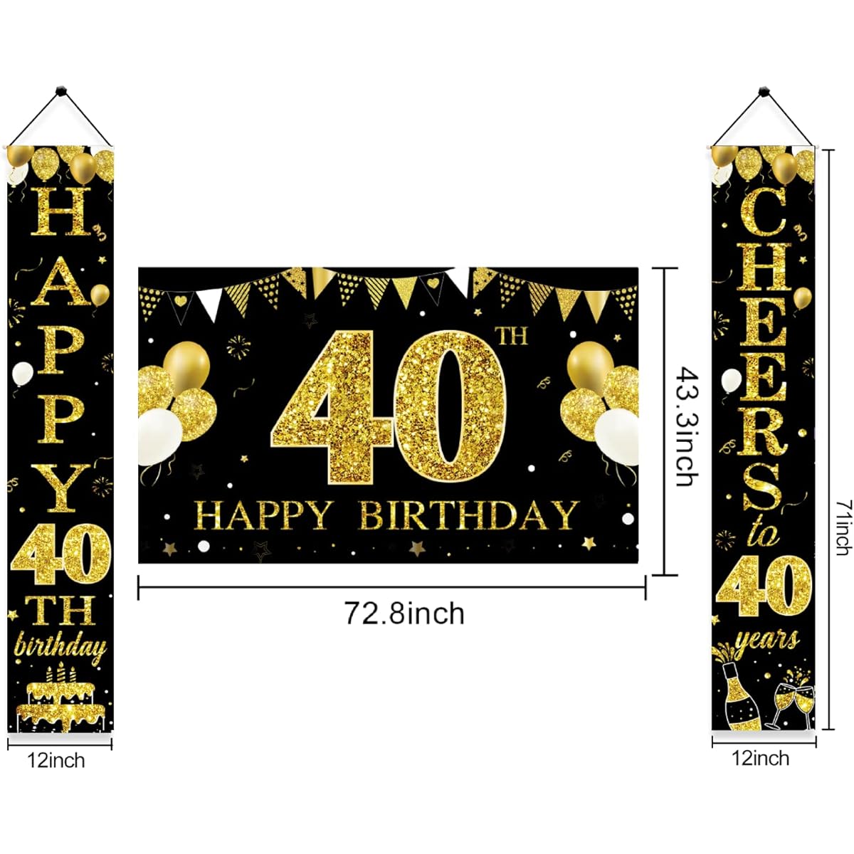 40th Birthday Decoration Banner Backdrop Unisex Happy 40 Birthday Sign Poster Party Supplies Black Gold 40th Birthday Photo Backdrop Outdoor Indoor