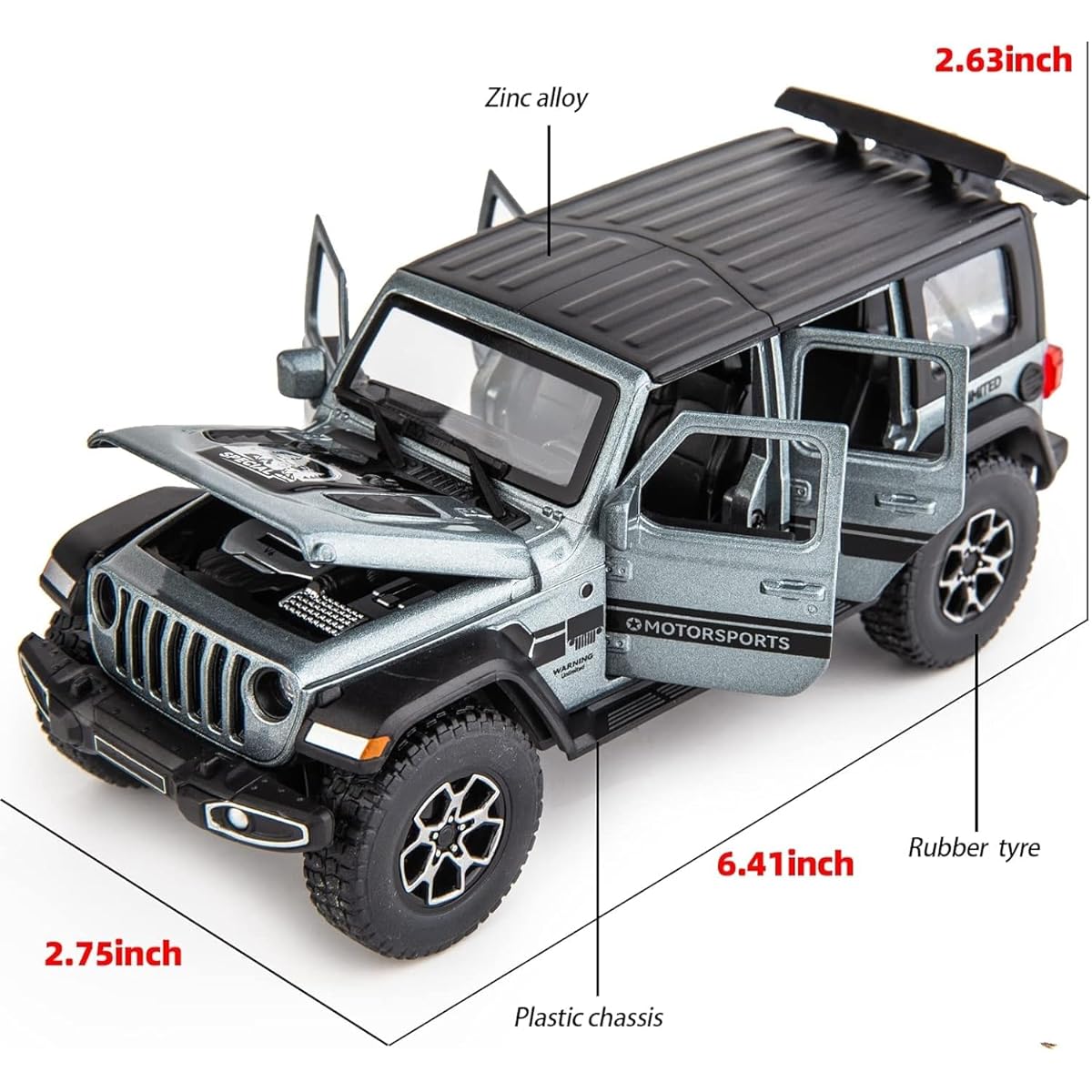 WAKAKAC 7 Door Wrangler Toy Car 1/32 Diecast Pull Back Model Car with Sound and Light Toy Vehicles for Girls Boys Festival Gift Silver Car