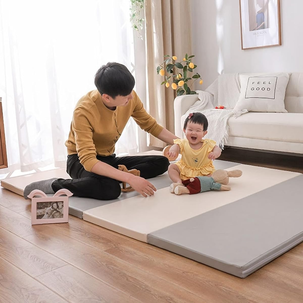 mat 150*180*4cm Baby Foldable Play Learning Kids Play Mat Fun Waterproof Soundproof Double-sided Easy to clean Shock absorbing Animal Cute Storage Non-slip Safe and tasteless Baby gift Room mat Floor mat Home & outdoor play Play Nap mat Gift Gray & white
