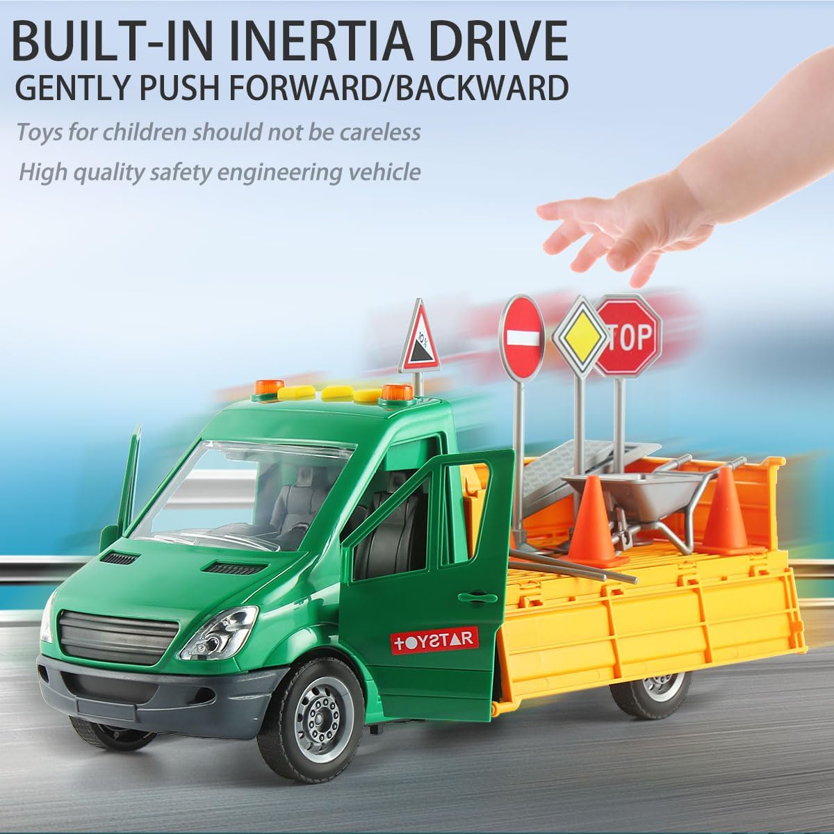 CSDCSD Fire Truck Toy with Water Hammer/Lights/Sounds/Extendable Ladder for Toddlers and Kids Ages 3-9 (Construction Truck)