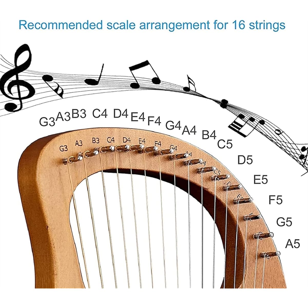 WowZza Wooden Lyra Harp 16 Metal Strings Crown Pattern Lyra Harp, Portable Stable Sound Quality Harp for Musical Instrument Lovers