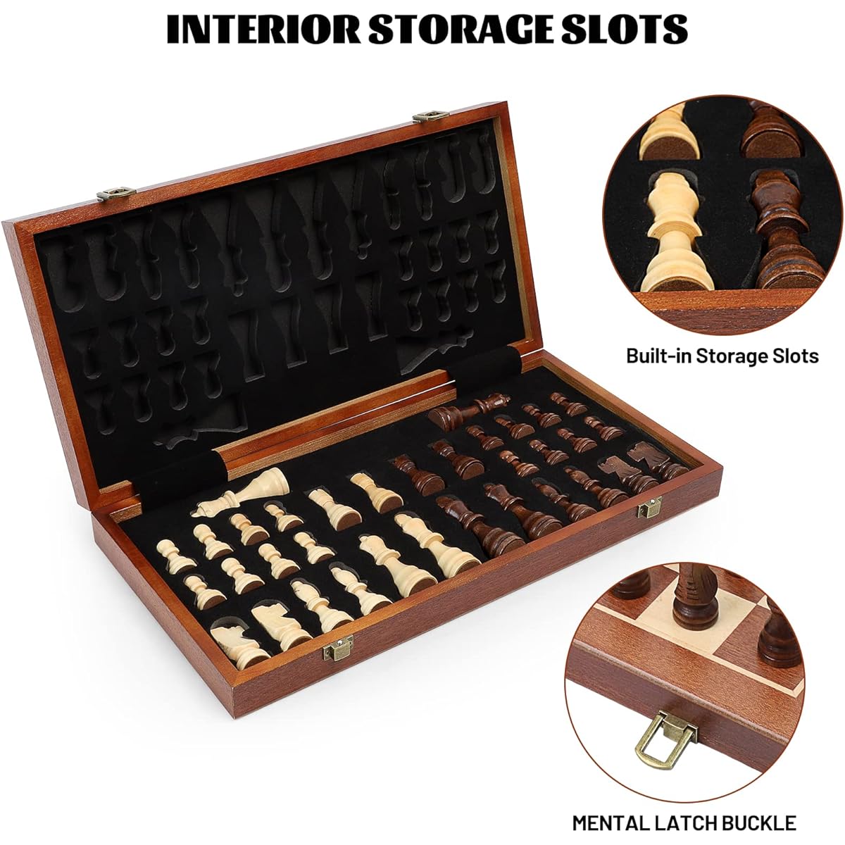 LEAP 15" Wooden Folding Chess/3" King Height Chess Pieces Portable Travel Chess Board Folding Board Sapele & Maple Inlay