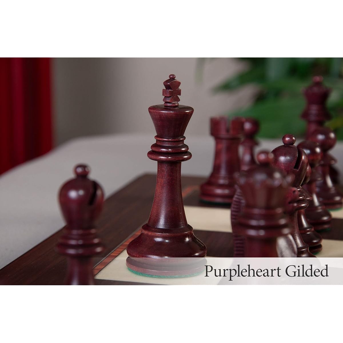 The Reykjavik II Series Chess Set Box & Board Combo Purple Heart Gold Foil