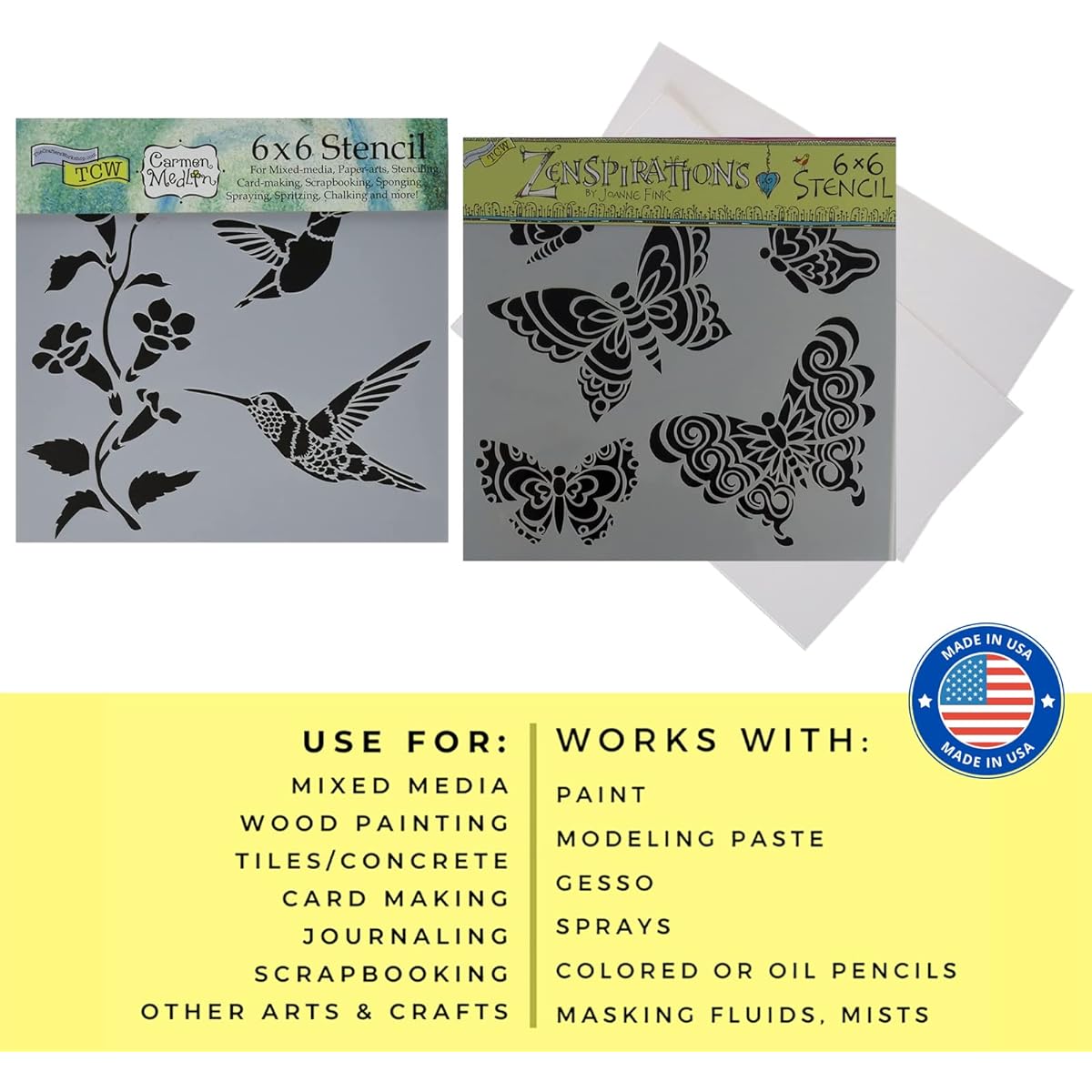 Hummingbird Stencil, Butterfly Stencil - Crafters Workshop Hummingbird Stencil, Butterfly Stencil for Painting on Wood, Canvas, Mixed Media | 15.4 x 15.4 cm Garden Themed Template Set with Cardstock
