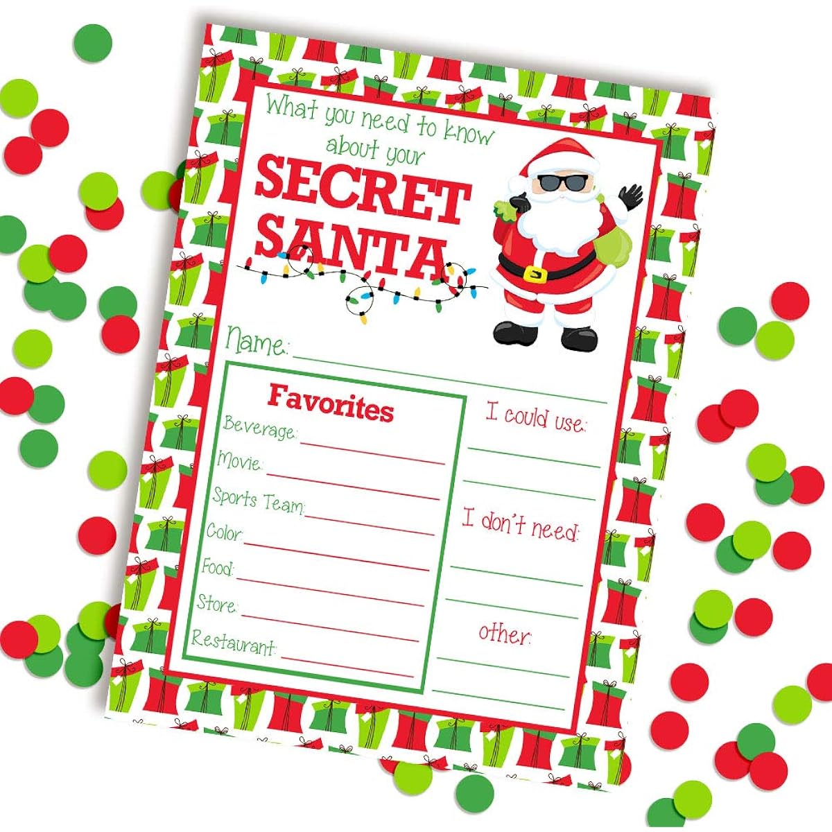 AmandaCreation 10 Fill In Secret Santa Christmas Ideas Cards 5" x 7" 10 Blank Cards