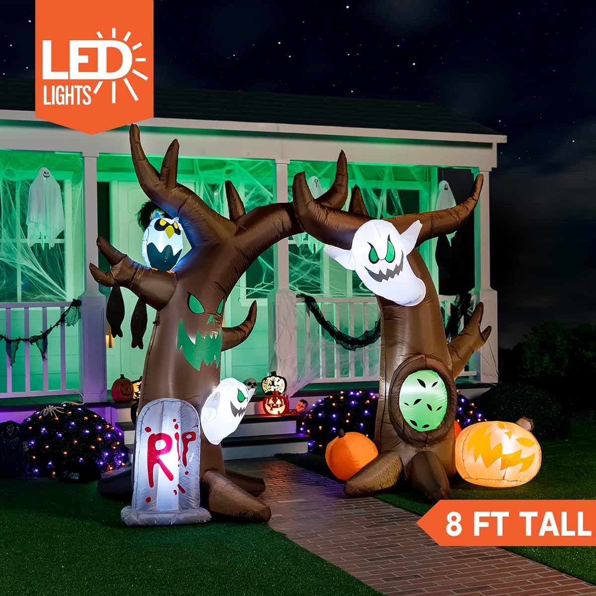 Joiedomi 8ft Tall Halloween Inflatable Scary Wooden Archway with Built-in LED Inflatable Ghost Pumpkin Grave Blow Up Inflatable for Halloween Party Indoor Outdoor Yard Garden Lawn Decoration
