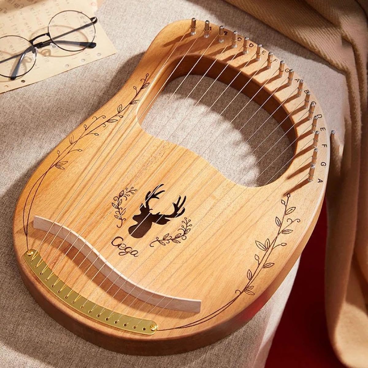 Lyre Harp 16 Strings Wooden Beginner String Instrument Natural PO