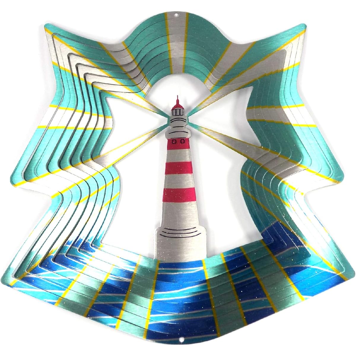 WorldaWhirl Whirligig 3D Wind Spinner Hand Painted Stainless Steel Lighthouse (30cm Inch, Multi Colour)