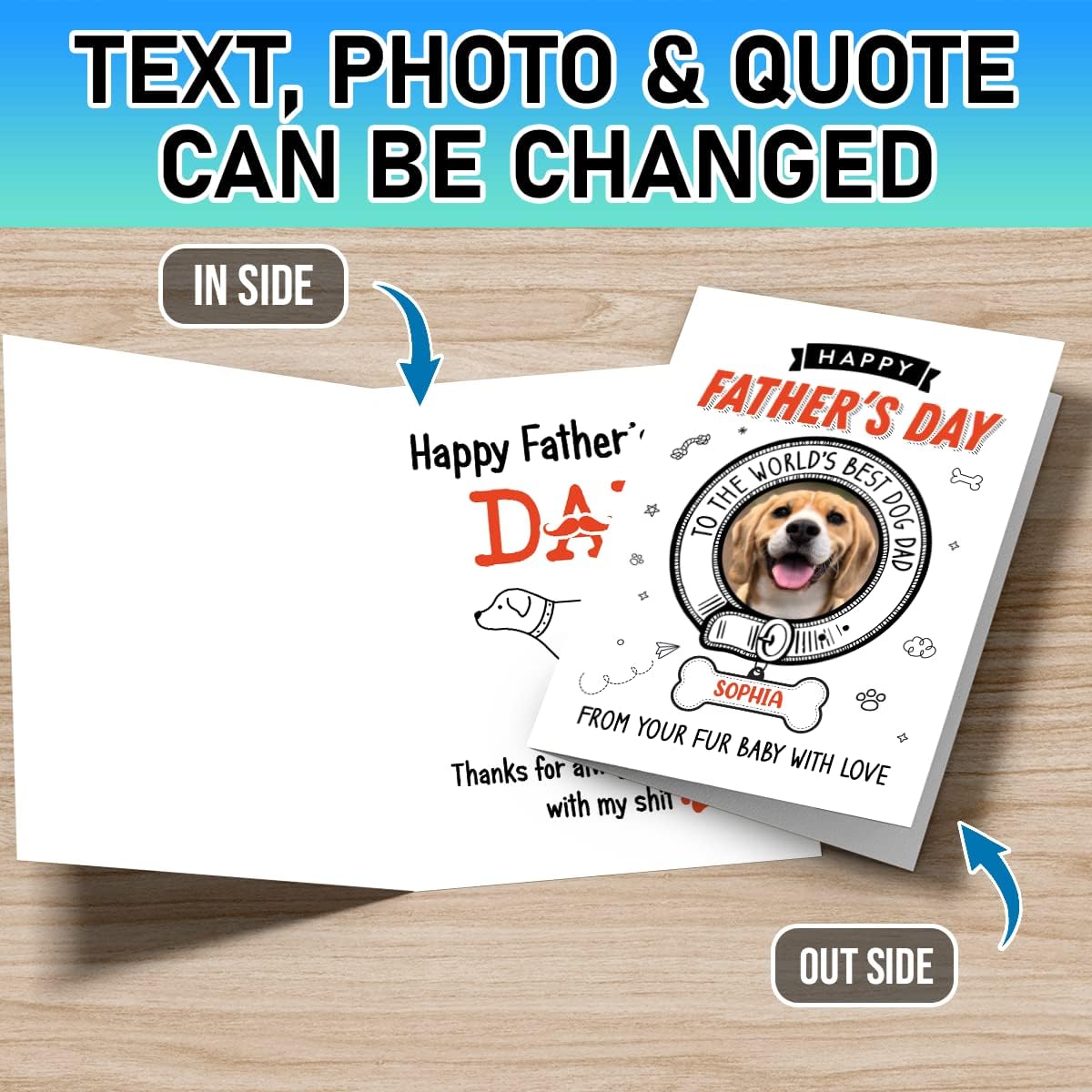 wowcugi Custom Father's Day Card for Dog Dad - Happy Father's Day from Fur Baby Greeting Card with White Envelope - Dog to Dad Gift - Dog Father's Day Card for Pet Owners