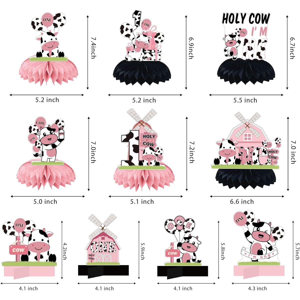 Holy Cow Im One Birthday Decorations Girls Cow First Birthday Honeycomb Centerpiece Party Decoration Baby Girl 1st Birthday Decorations Cow Themed Table Topper Sign Party Supplies