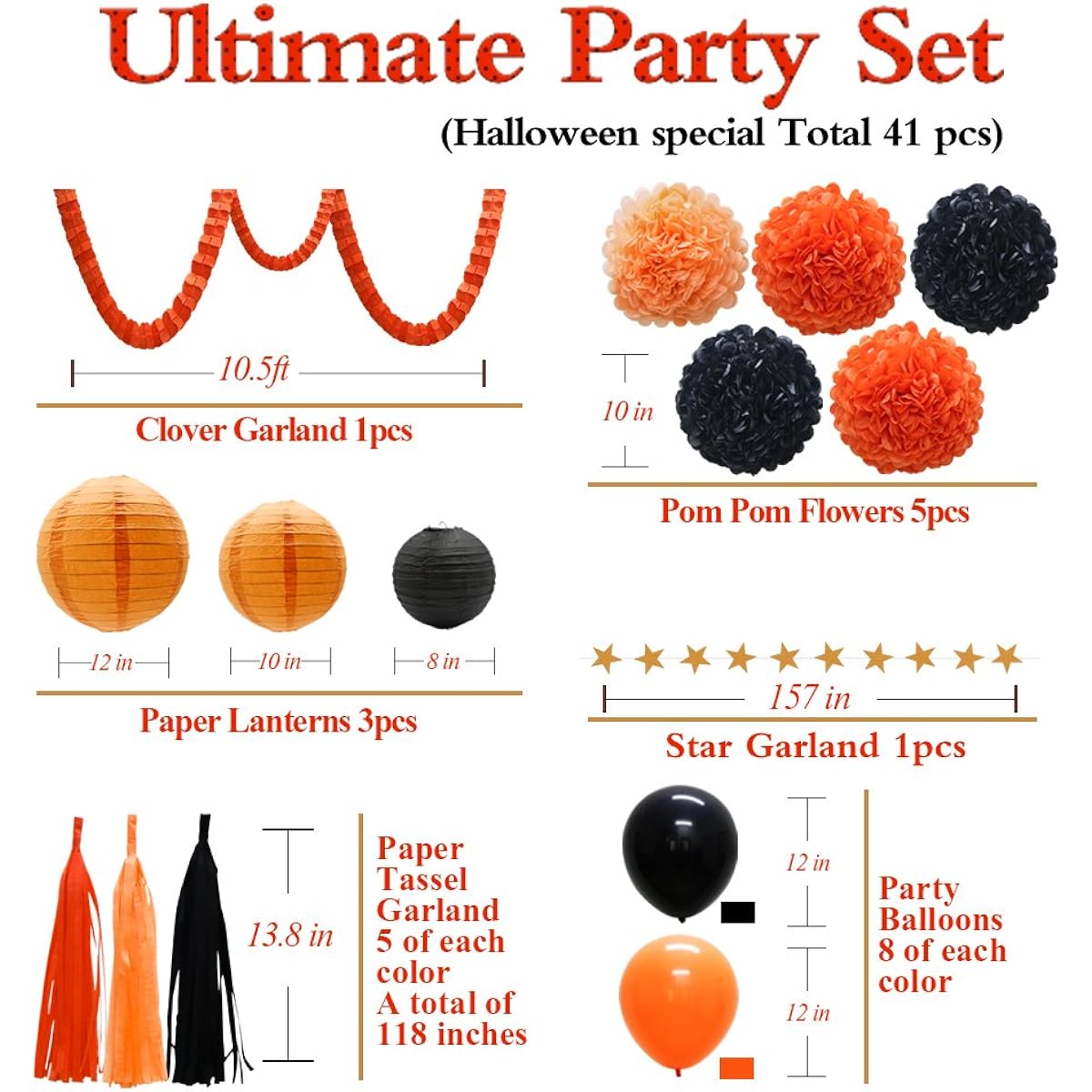 43pcs Hanging Party Decoration Supplies Kit - Tissue Paper Flowers Pom Poms Lanterns Tassels Garland Banner Leaf Clover Garland 18 Balloons for Baby Sunshine Birthday Bridal Shower Wedding (XIAOYU-8)