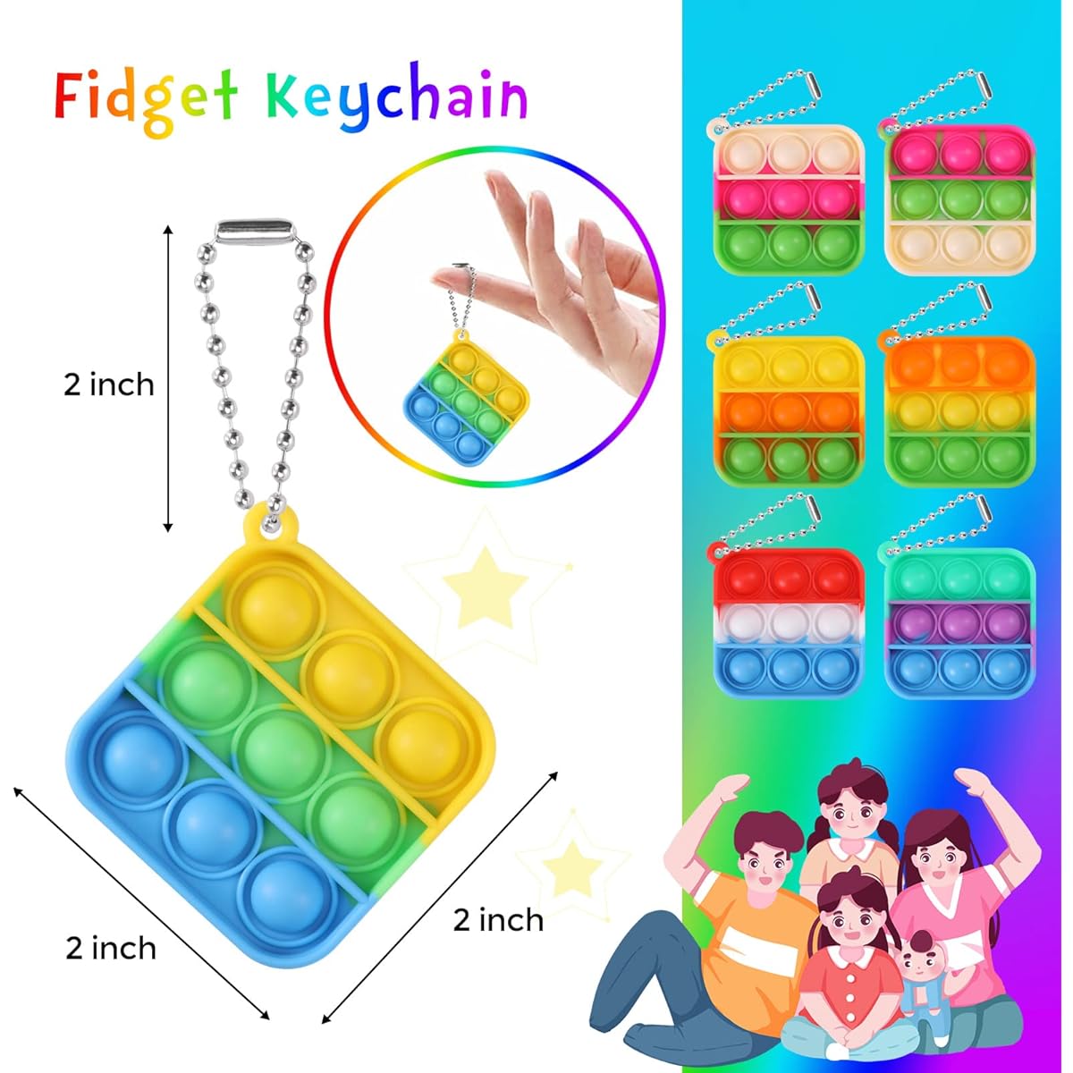 Pop Fidget Toys Fidget Keychains 96 Pack Mini Party Favors for Kids 4-8 8-12 Years Boys Girls Push Pop Bulk Toys Small Prizes Kids Classroom Birthday Party Favors Bubble Poppers