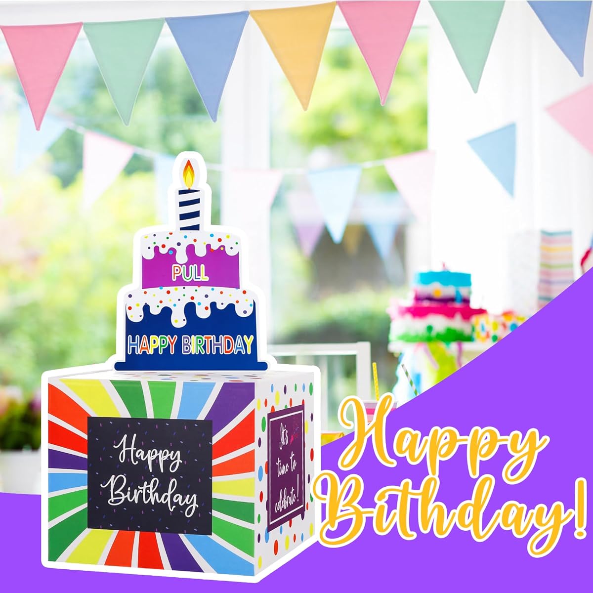 Meiidoshine Birthday Piggy Bank for Cash Gifts, Surprise Gift Box Money Holder Box with Drawer Happy Birthday Cards, 100 Clear Bags, Money Gift Ideas for Kids and Adults