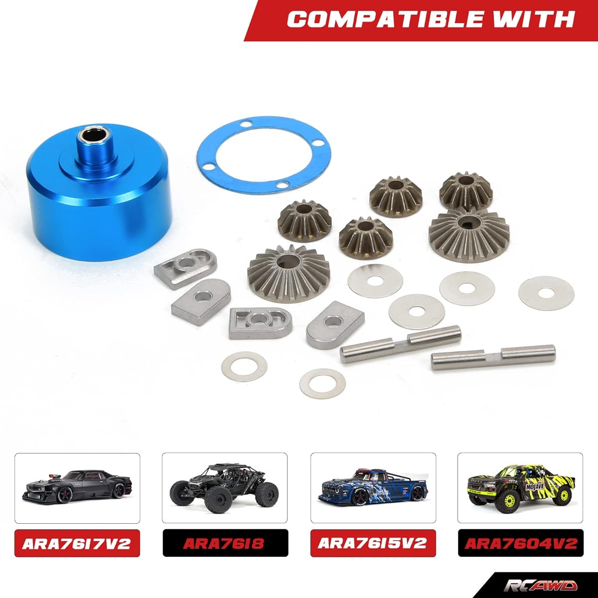 RCAWD ARRMA 6S 1/7 Felony, Fireteam Infraction, Mojave 6s, Limitless Roller 1/8 Kraton, Notorious Outcast, Talion, Typhon 6s Upgrade Parts Metal Diff Case Diff Gear Set Diff Gasket Blue