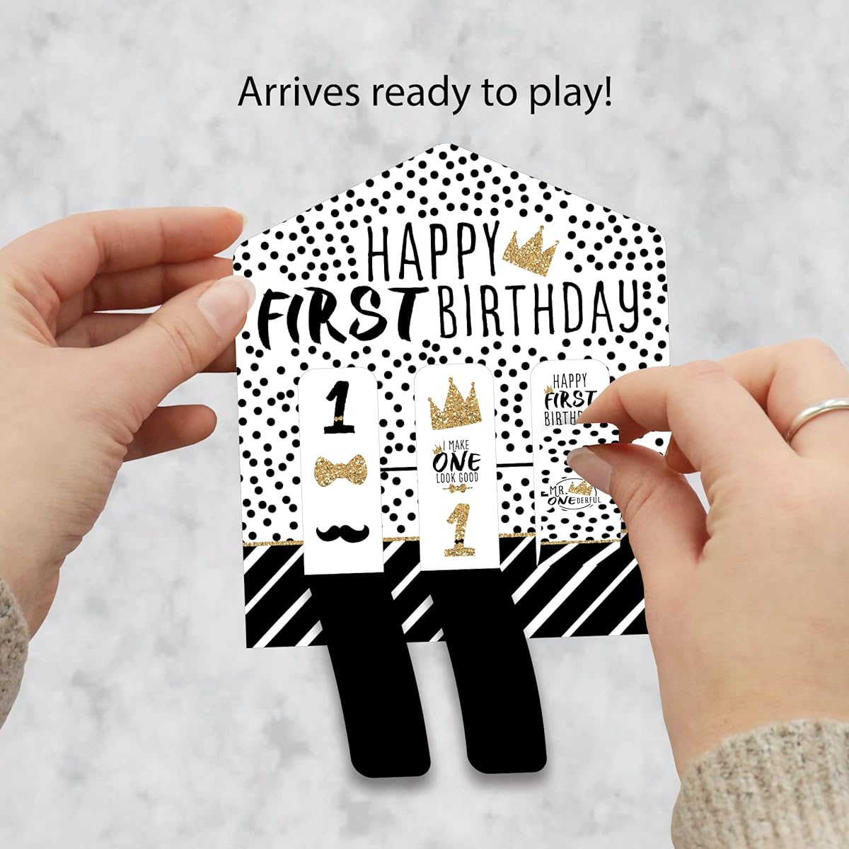 Big Dot of Happiness 1st Birthday Little Mr. Onederful - Boy's First Birthday Party Game Pickle Card - Pull Tab 3 Inch - Set of 12