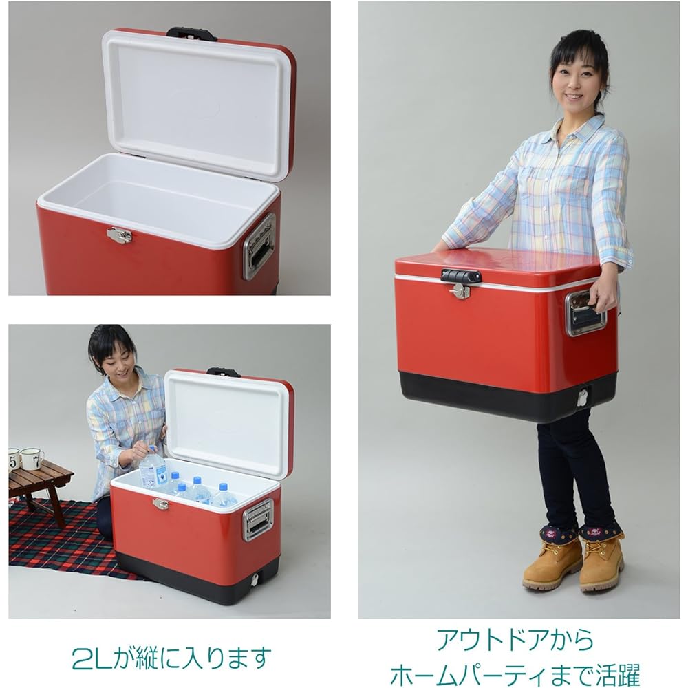 Tent Factory Cooler Box Metal Cooler Steel Box 51L RED Red Metal Handle/Drain Plug Standard Equipment TF-MBM51(RE)