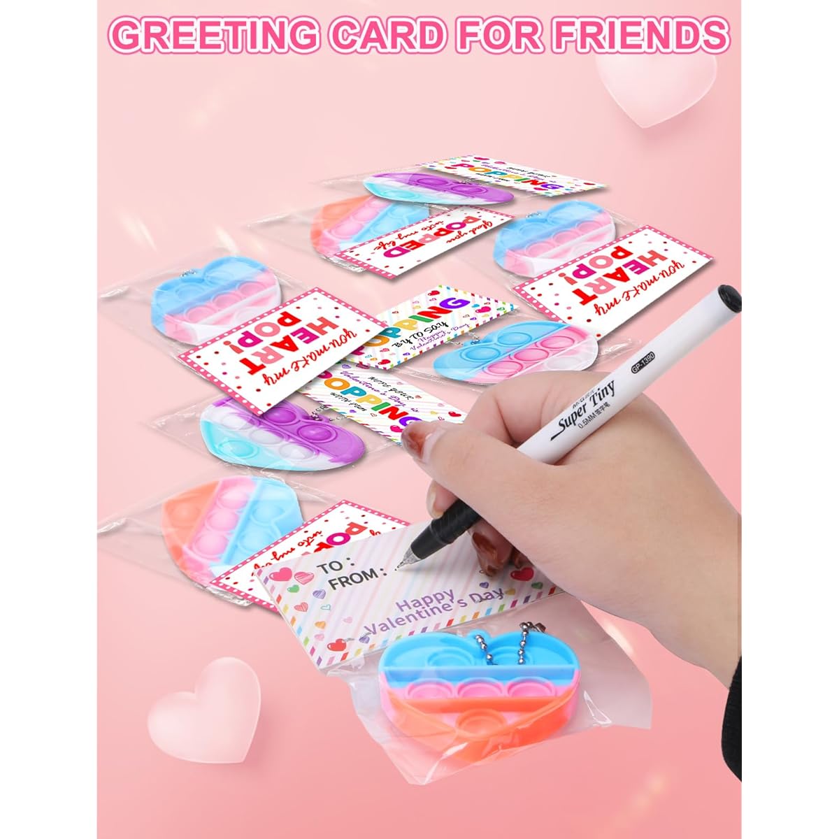 28 Pieces Heart Shaped Pop Fidget Toys with Valentine's Day Cards for Kids Valentine School Classroom Exchange Kit for Kids Party Favors for Kids